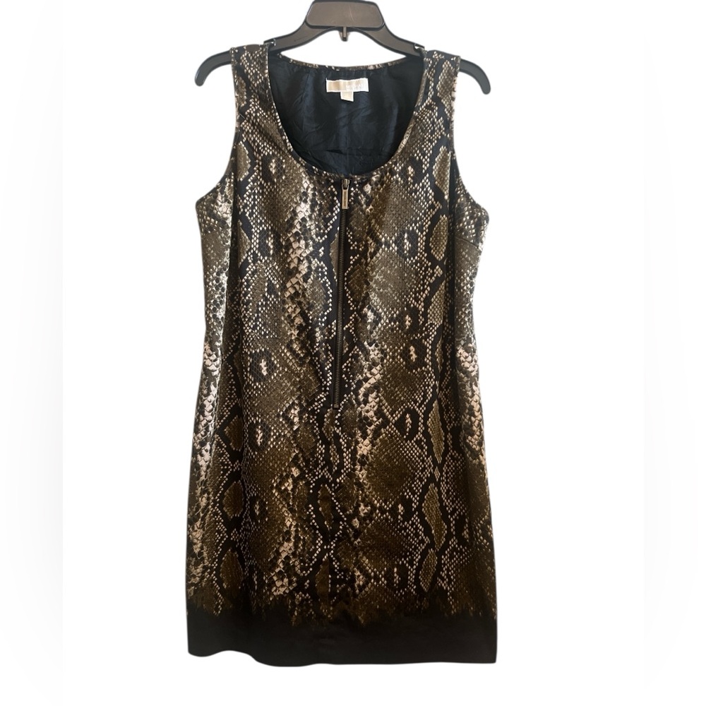 MICHAEL Michael Kors Black and Brown Snake Print Sleeveless Shift Dress Size 12